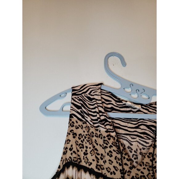 Beach Lunch Lounge Womens L Kayla Dress Animal Print V Neck Tassel Rayon Brown - Picture 4 of 5